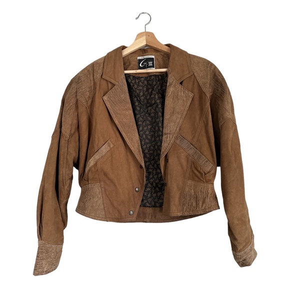 Leather G III Jackets & Blazers - Vintage Brown Leather / Suede Bomber Jacket Oversized Size M